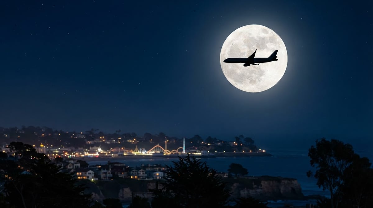 Plane Crosses Full Moon in Striking Santa Cruz Photo