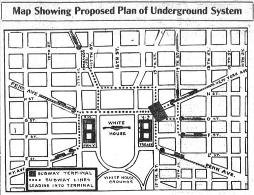 1912 Plan for Streetcar Tunnels Around White House
