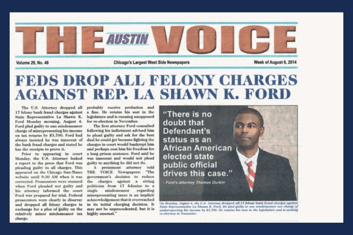 Federal Felony Charges vs. La Shawn K. Ford Dropped in 2014